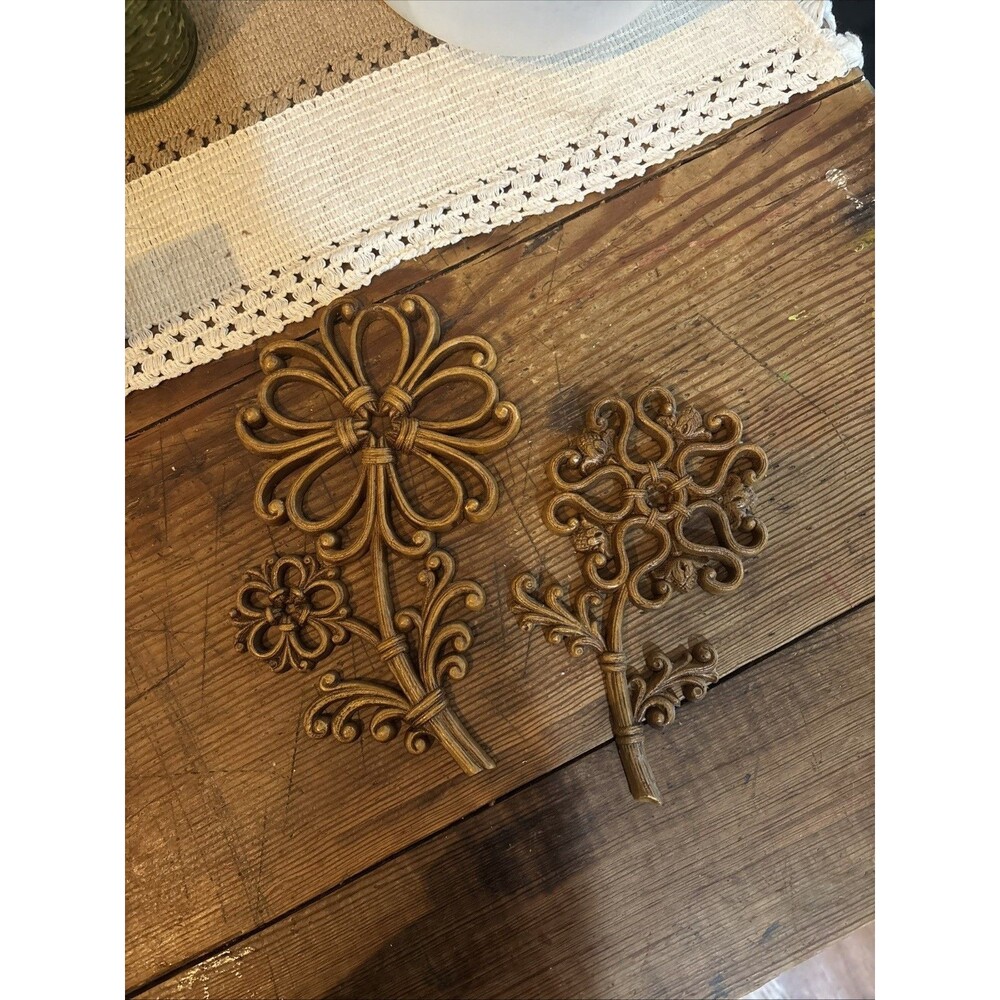 Vintage Pair 1978 Syroco Burwood Flowers Wall Decor Homco/Dart Industries